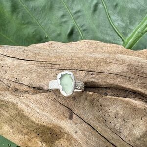 Sea foam sea glass natural tumbled sea glass hammered sterling & fine silver